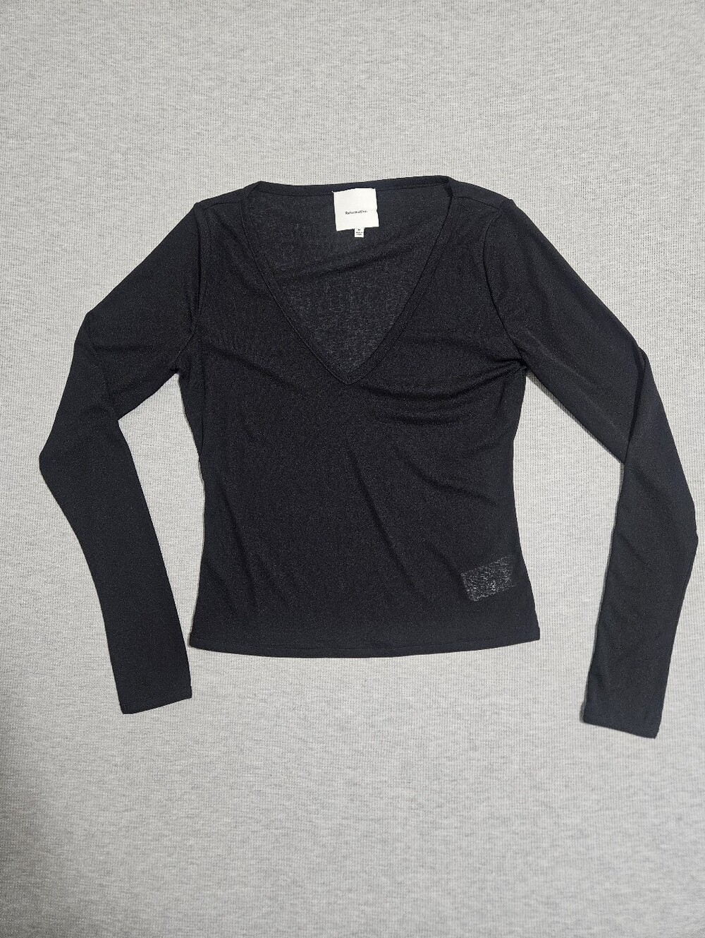 Reformation Black Long Sleeve Deep V-Neck Fitted Stretch Top Size M